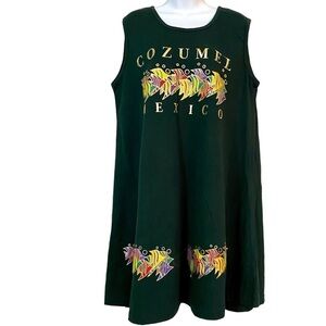Dark Green Artsy Cozumel Mexico Graphic Sleeveless Tank  Dress Large Resortwear